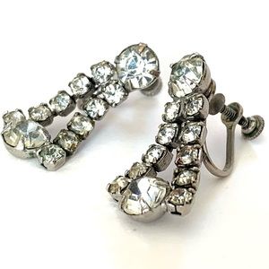 Vintage 1950s Art Deco Clear Crystal Rhinestone Earrings Dangle